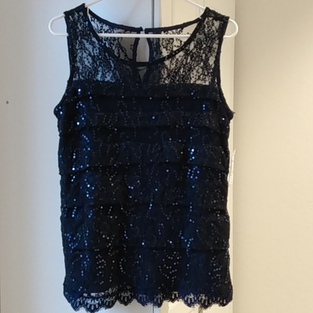 New Navy Blue Sequined Top